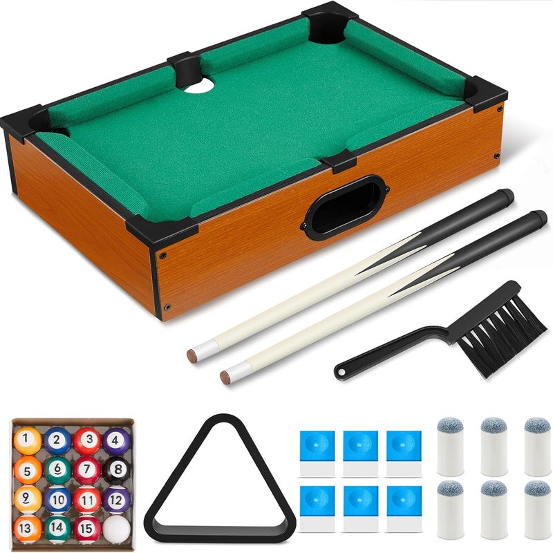 Shappy Mini Pool Table Set Pool Table for Cats Small Billiards Game with 16 Balls 2 Billiard Sticks 6 Chalk Cube 6 Pool Cue Tip 1 Brush 1 Triangle Tabletop Portable Billiard for Home Office Desk Cat - Image 1
